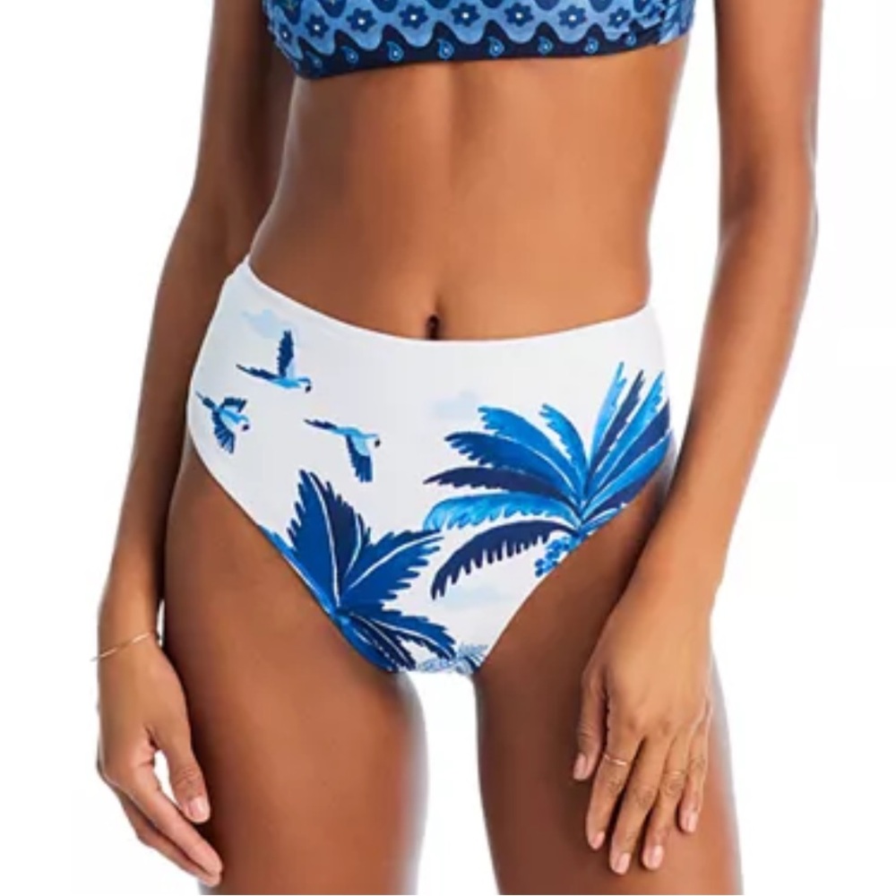 FARM Rio Dream Sky Hot Pant Blue and White Tropical Bikini Bottom S NWT $95